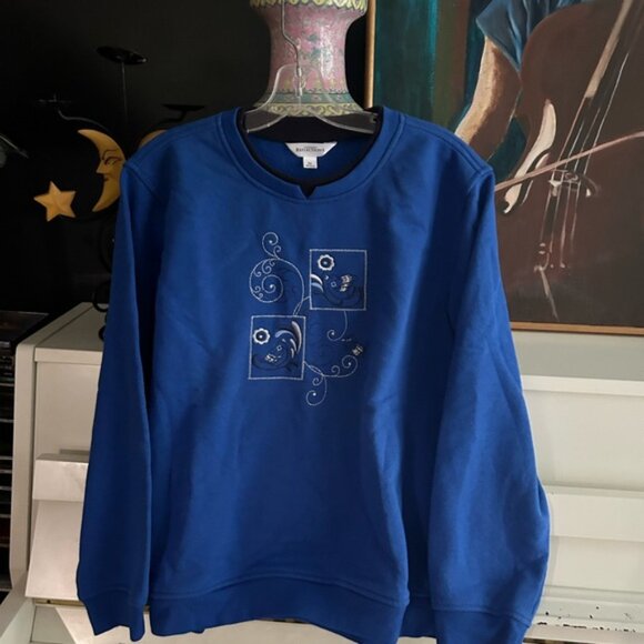 Northern Reflections Blue Floral Embroidered Crewneck Sweater XLP - Picture 10 of 12